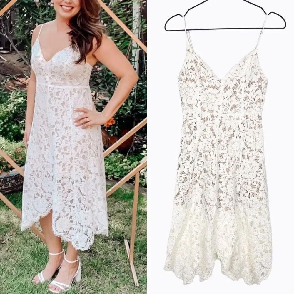 Lulus One Wish White Lace Midi Dress Formal Prom White Nude Sleeveless size S